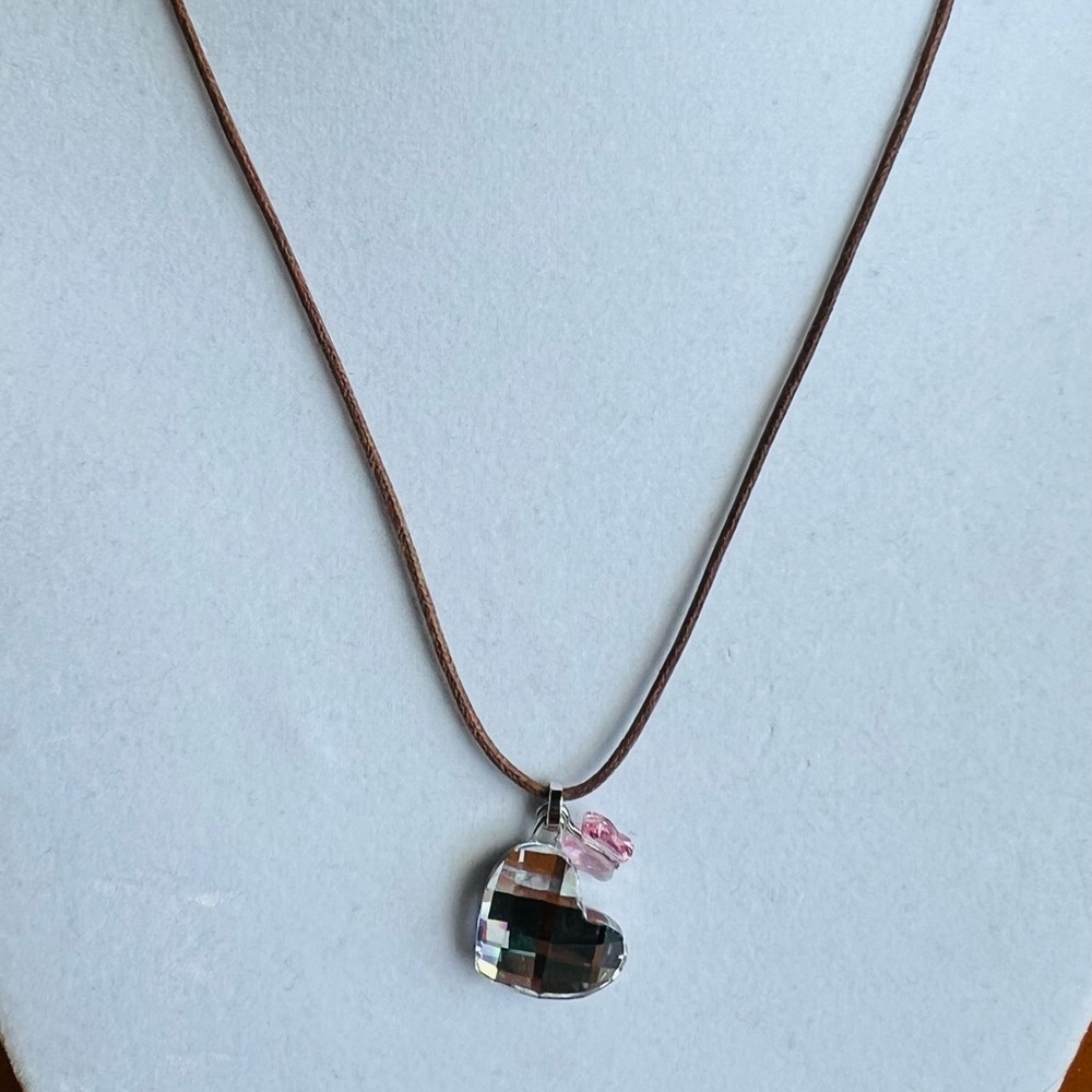 Swarovski Crystal Heart & Pink Butterfly Pendant Necklace.